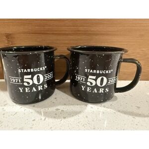 STARBUCKS 50th ANNIVERSARY 1971-2021 SMALL ESPRESSO 2 MUGS Camping Tin Cups Mugs